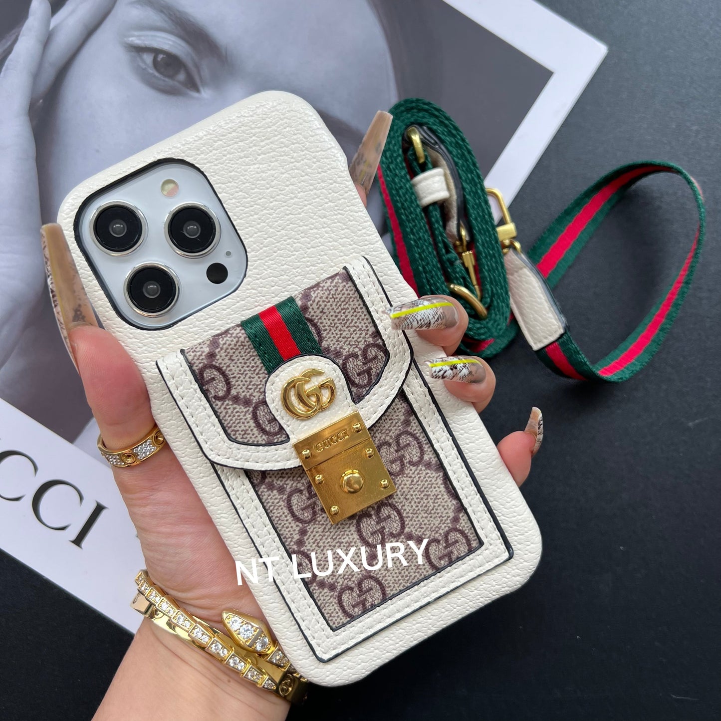 Charming Good Design iPhone Case with Card Pocket & Rope