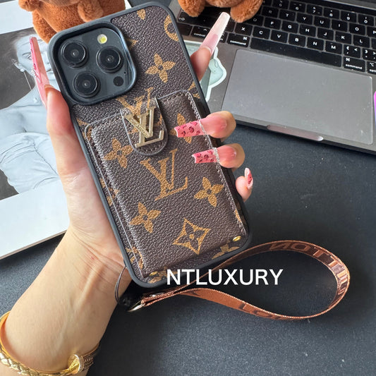 Traditional Love Phone Case with Card Purse & Stripe