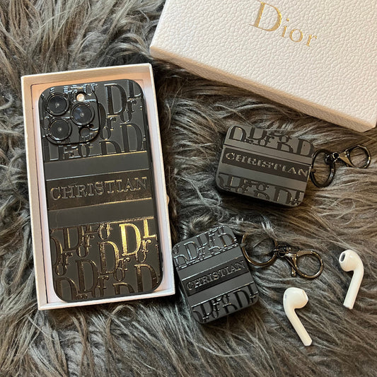 Black Trendy Airpods Case ( Cute D)