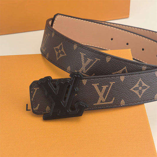 Horizontal Textured Buckle Belt (Brown Pattern)