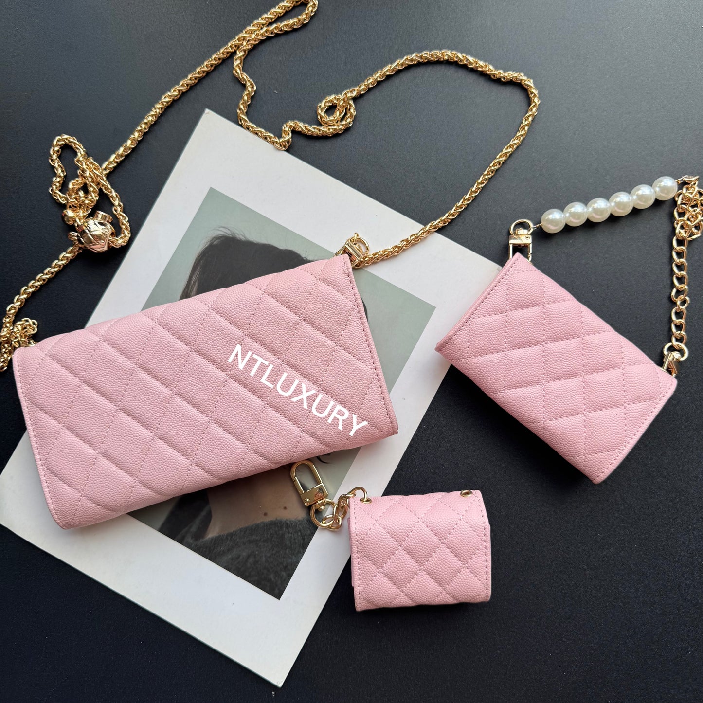Coco Fine Wallet 3 Set (Litchi Pink)
