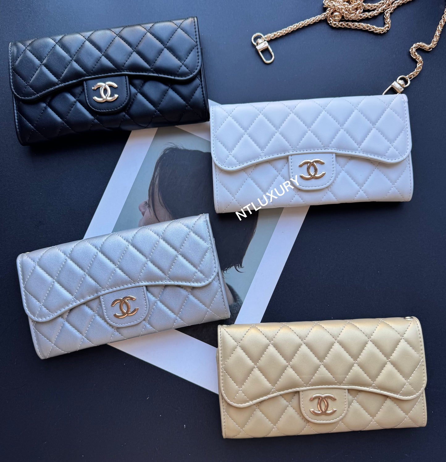 Coco Fine Large Wallet with Chain (Glossy 8 Color)