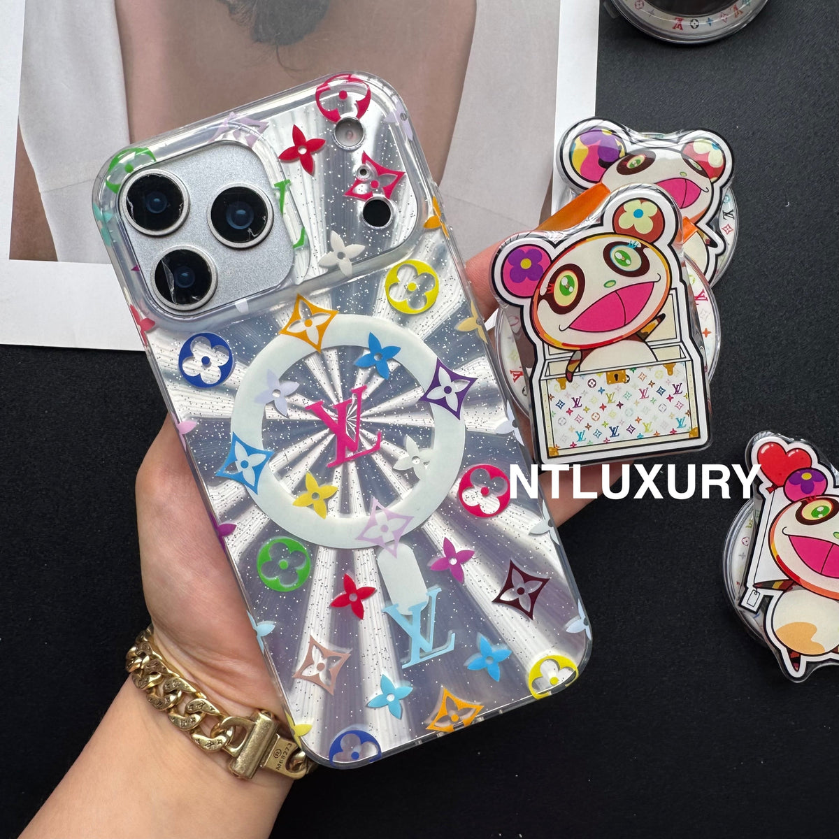Coque de téléphone Laser Shining Love avec support MagSafe (Ours mignon)