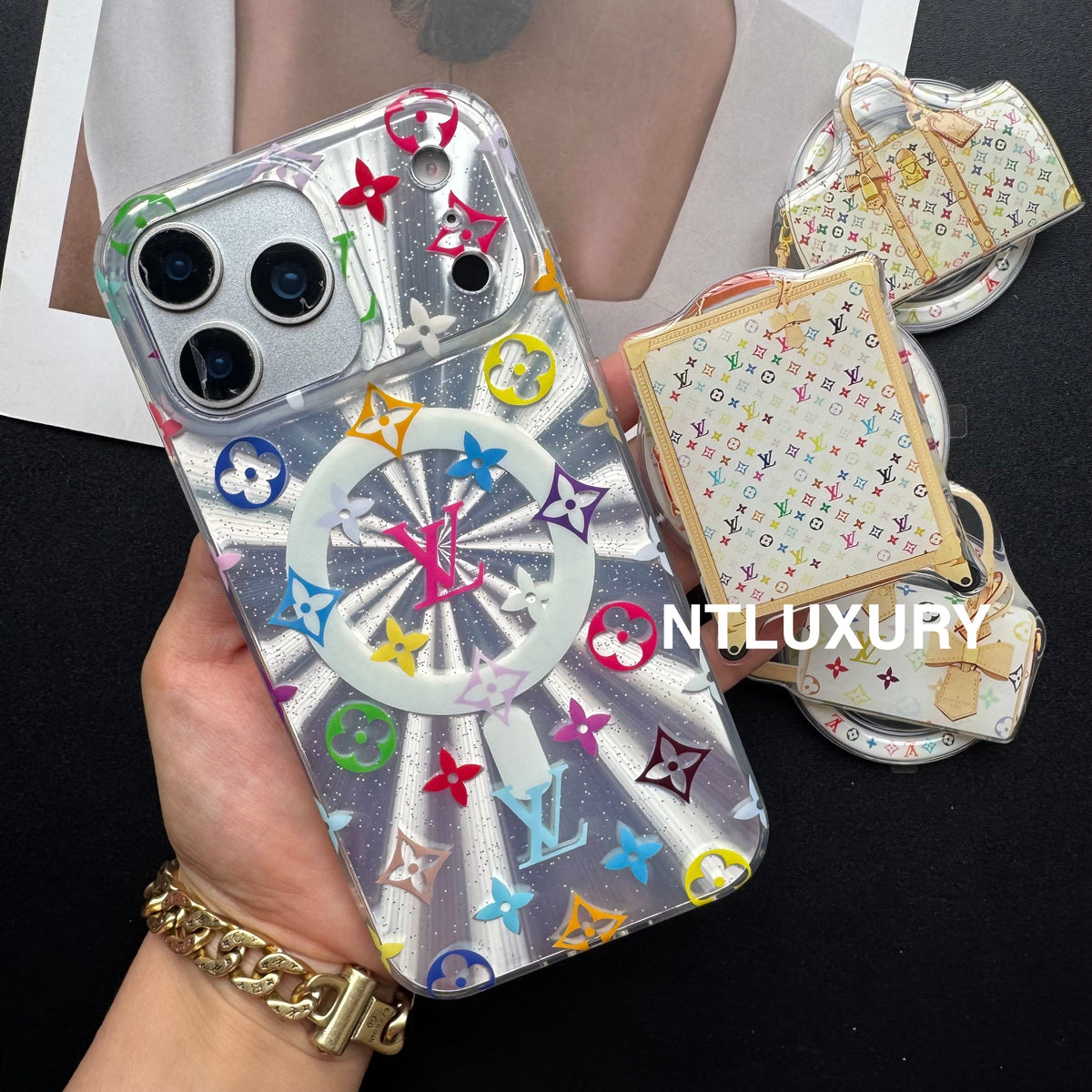 Coque de téléphone Laser Shining Love avec support Magsafe (Boîte blanche)