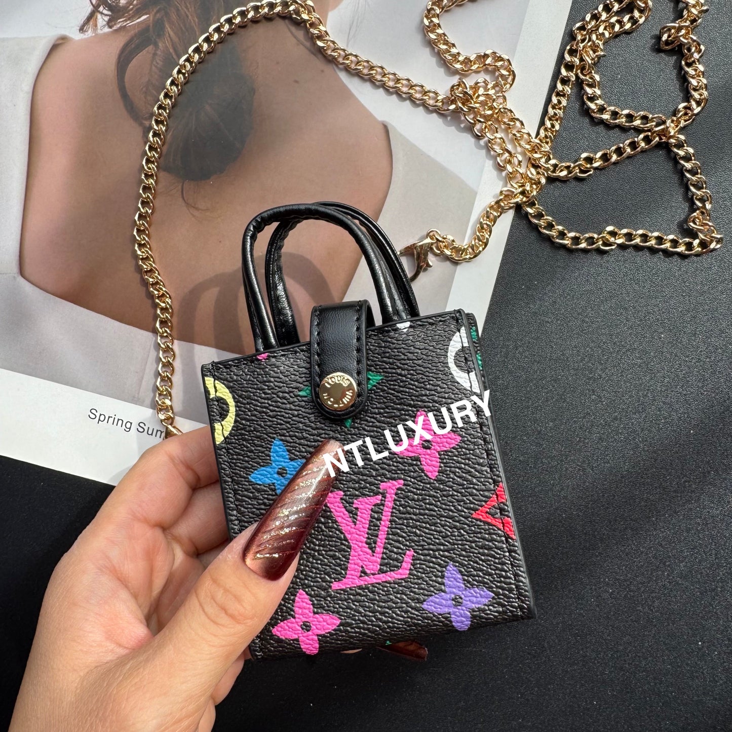 Floral Cute Love Mini Purse With Chain For All Cute Things (Black Big Love)