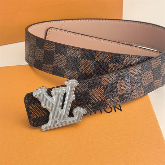 Horizontal Textured Buckle Belt (Brown Latticed)