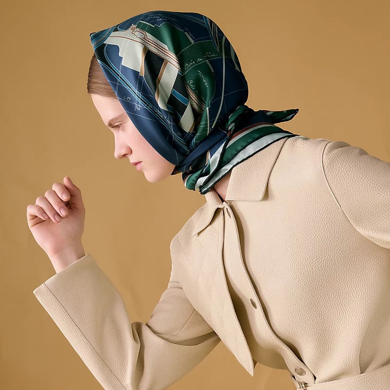Painting Horse Silk Scarf (Blue)