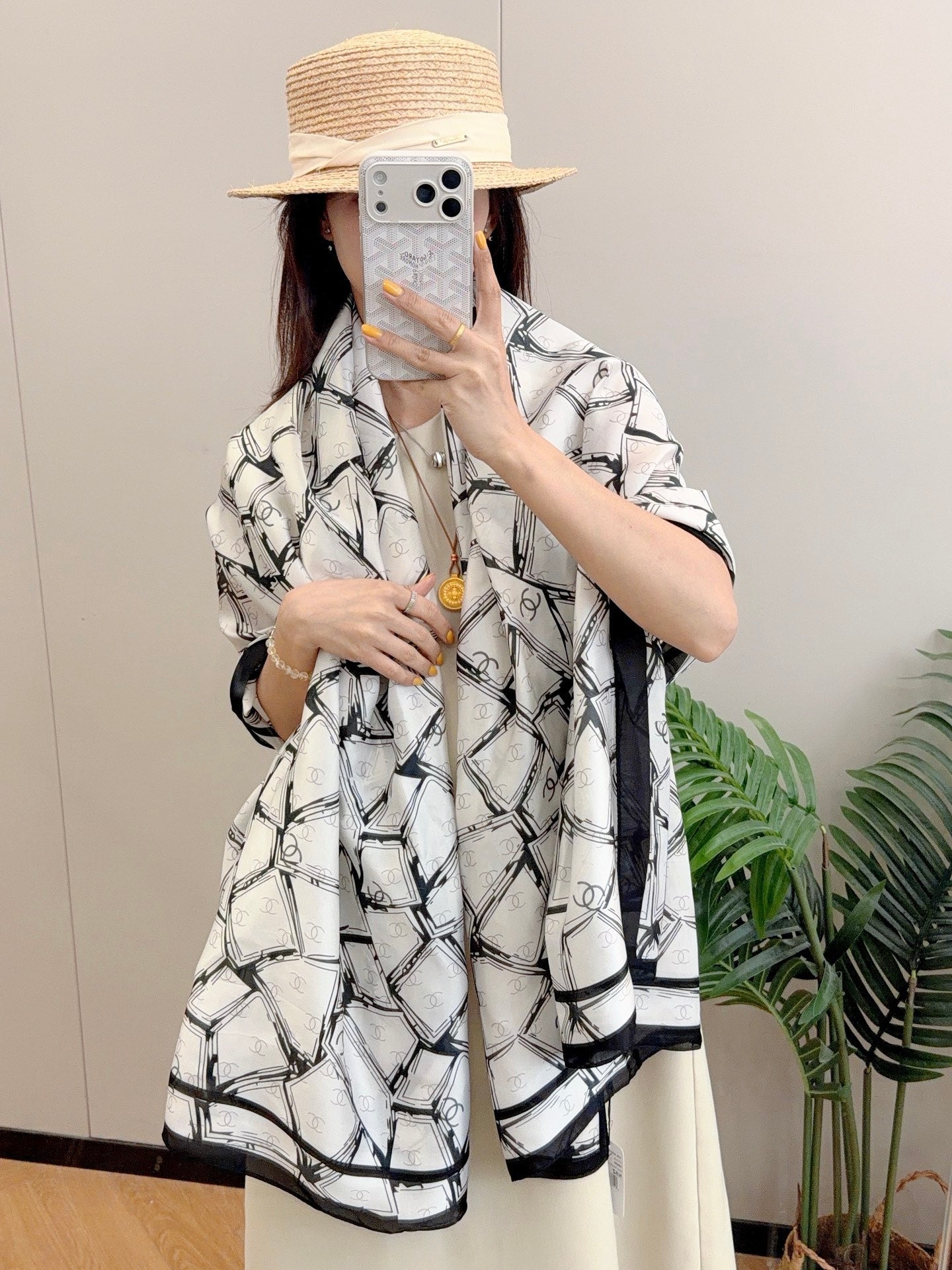 Full CC Silk Long Scarf (White)