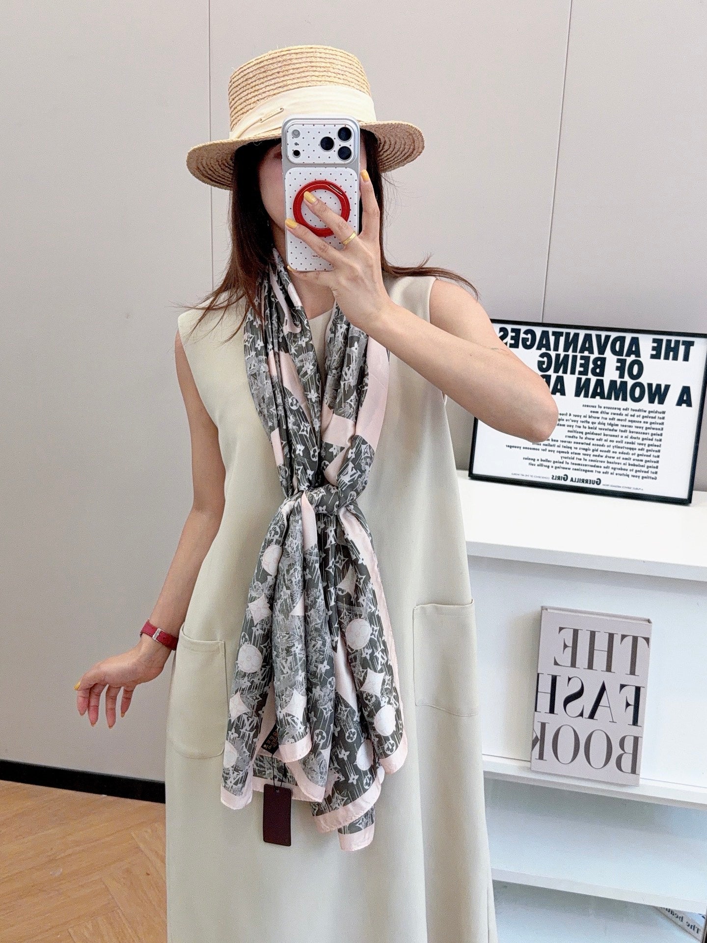 Grey Love Long Silk Scarf
