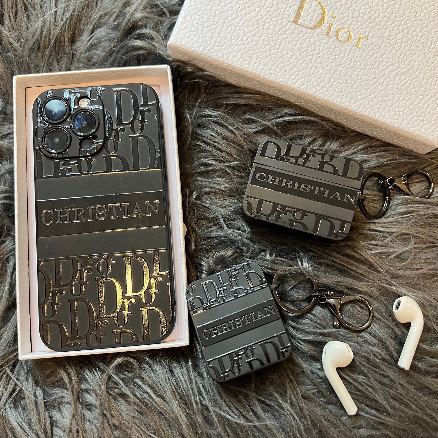 Black Trendy Airpods Case ( Cute D)