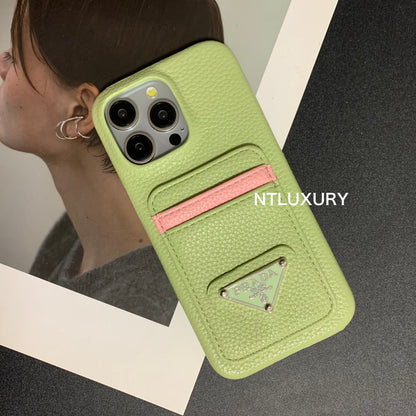 Cover per telefono con motivo litchi e tasca per iPhone