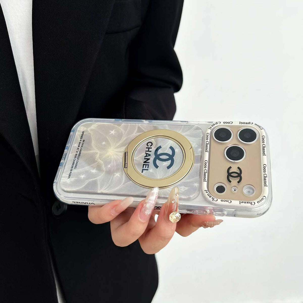 CC Marble Design Phone Case With Invisible Holder