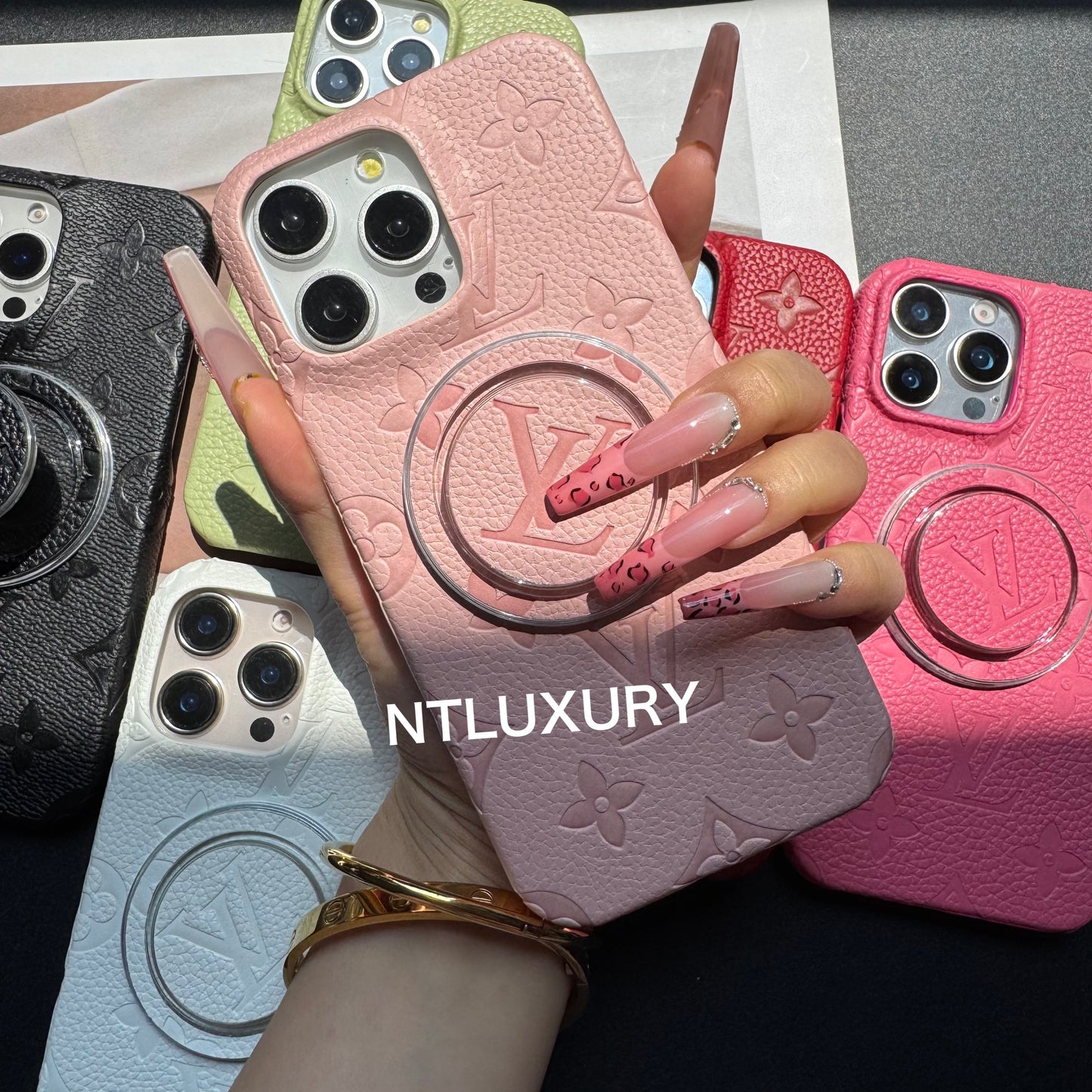 Litchi Leather Love iPhone Case with Magsafe Holder