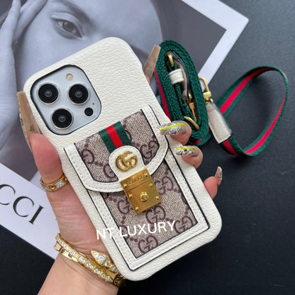 Incantevole cover per iPhone Good Design con scomparto per carte e cordino