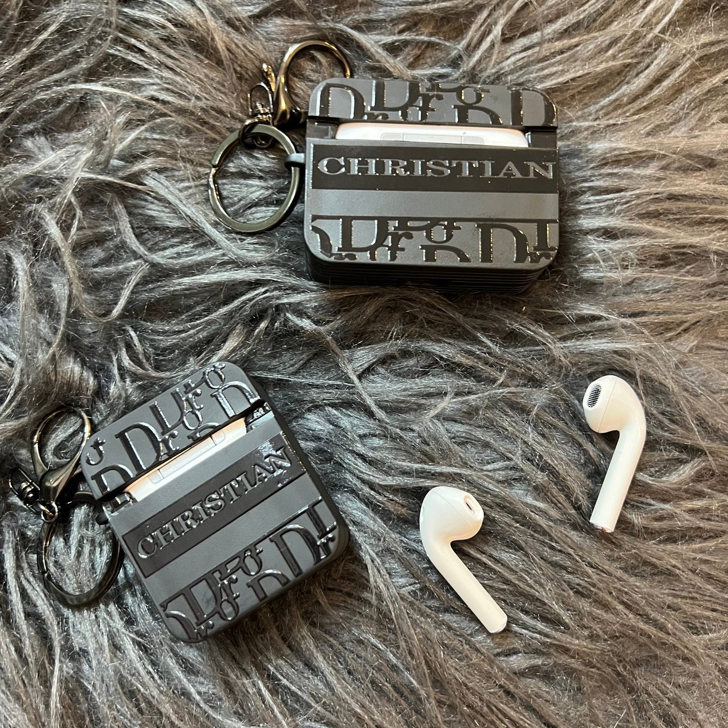 Black Trendy Airpods Case ( Cute D)