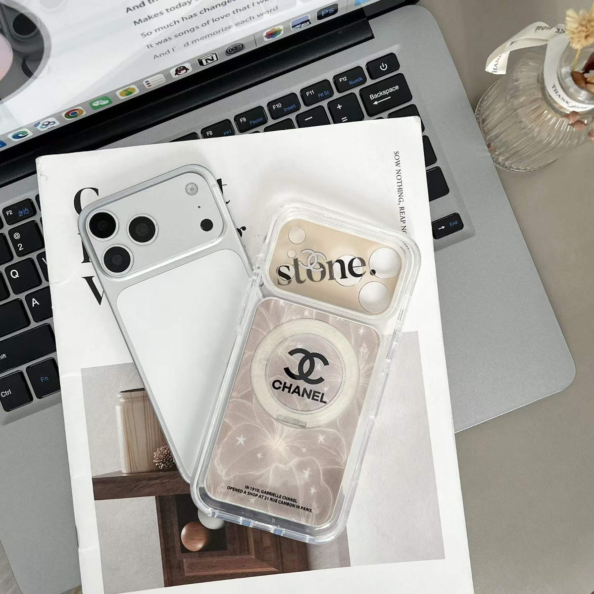 CC Marble Design Phone Case With Invisible Holder