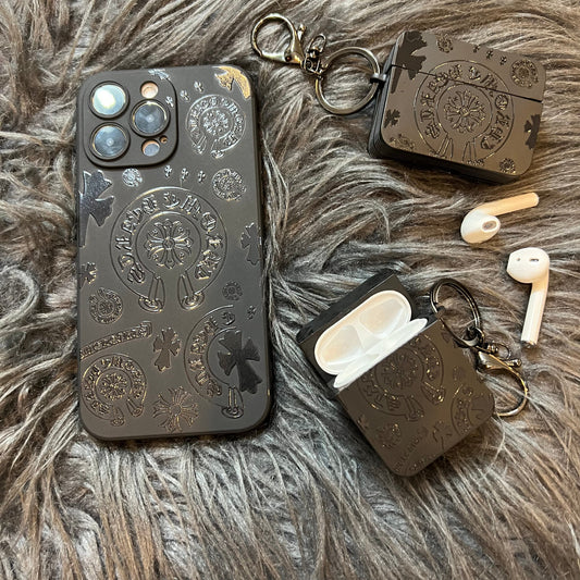 Black Trendy Airpods Case ( Heart Fun )