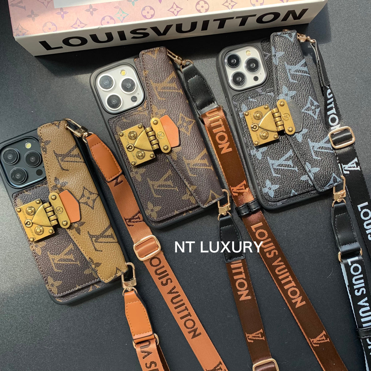 Étui de téléphone avec porte-cartes et cordon, design de verrouillage unique (3 pièces)