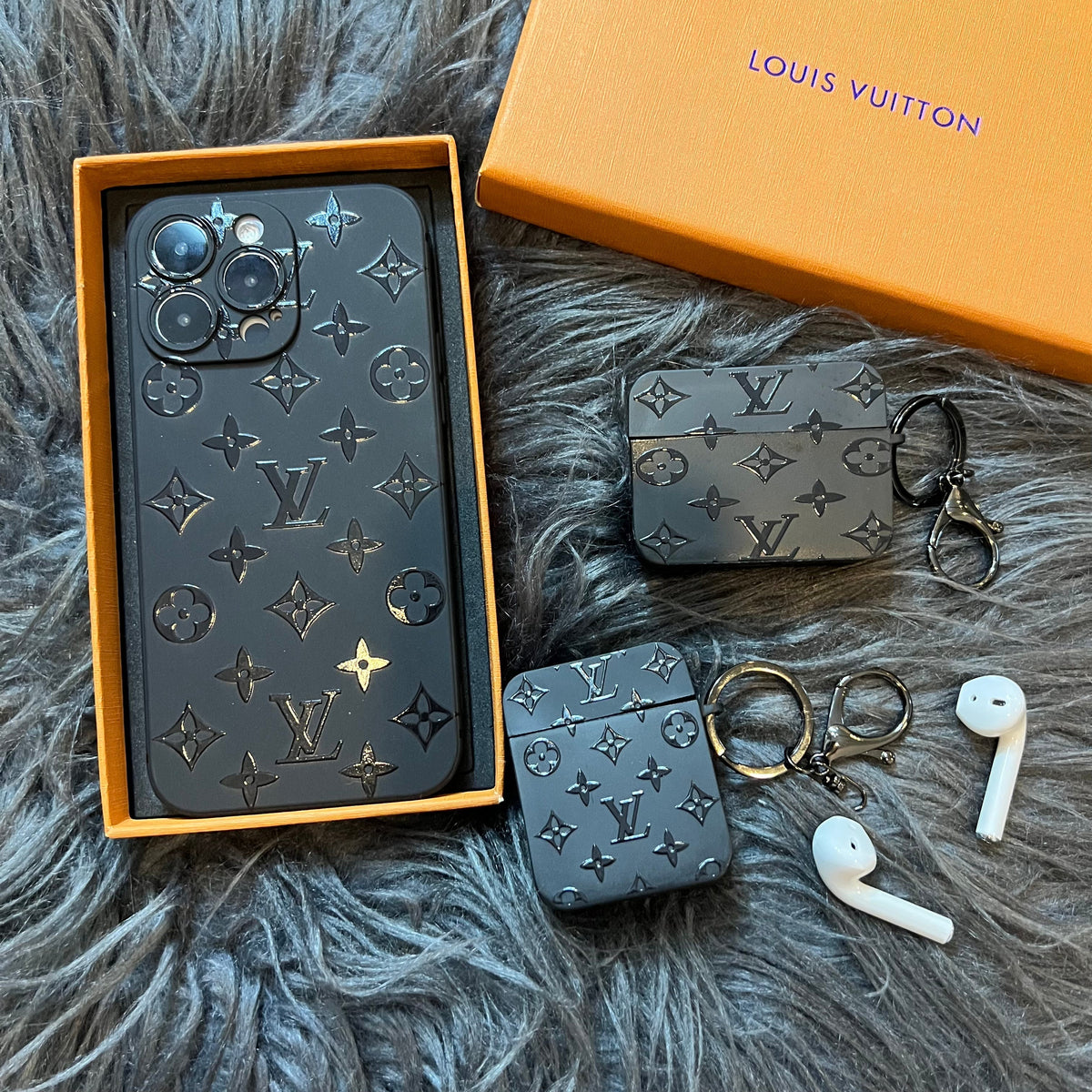 Étui tendance noir pour Airpods (Petit amour)