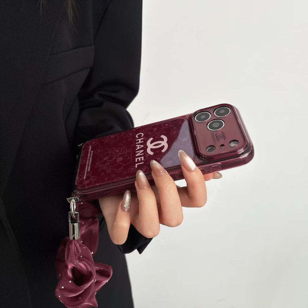 Burgundy CC Fancy Phone Case With Strap