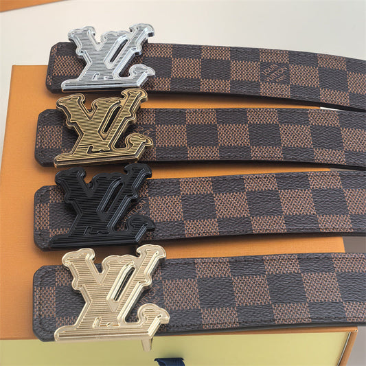 Horizontal Textured Buckle Belt (Brown Latticed)