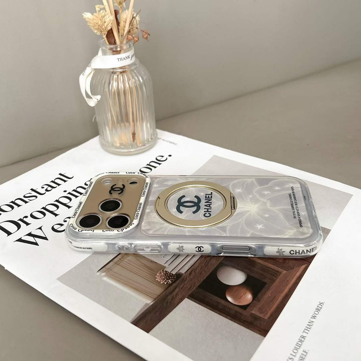 CC Marble Design Phone Case With Invisible Holder