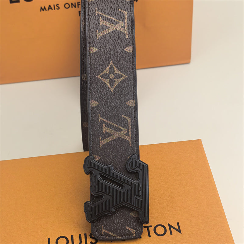 Horizontal Textured Buckle Belt (Brown Pattern)
