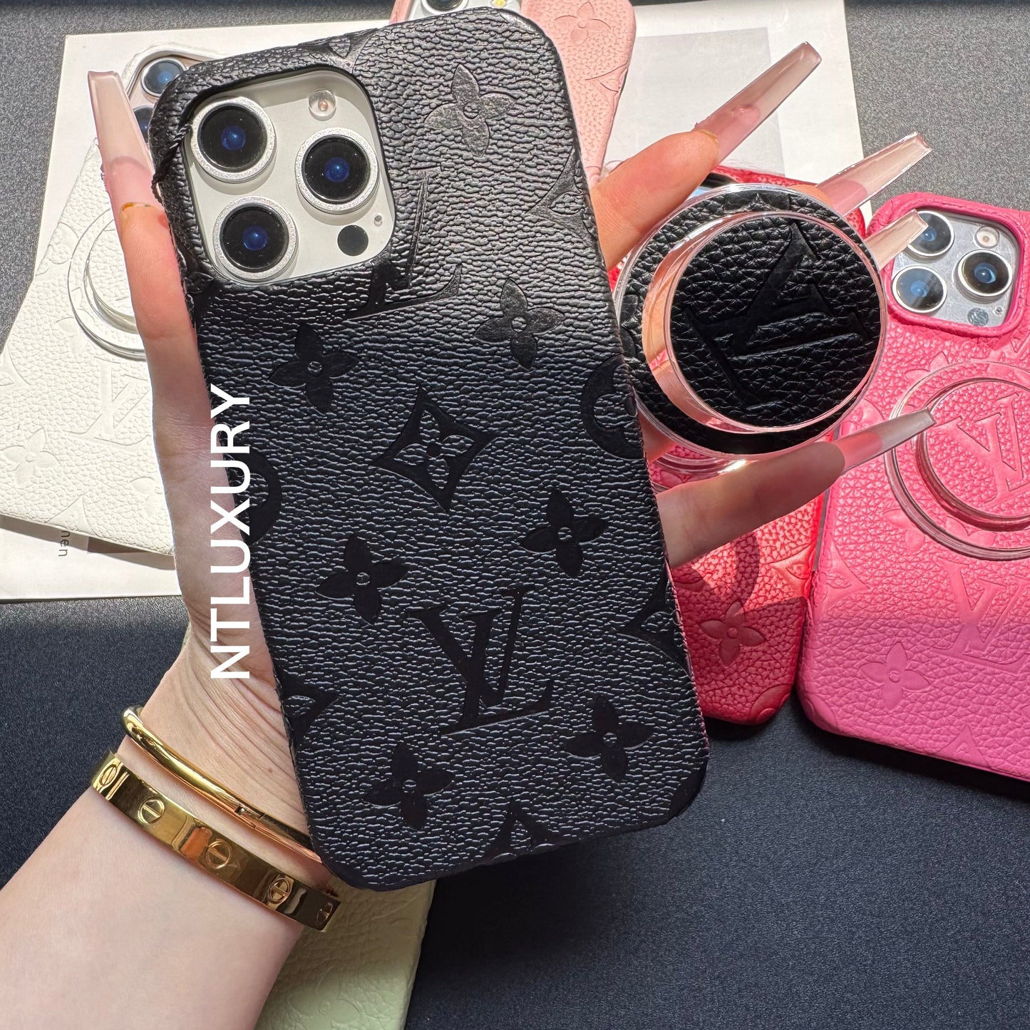 Litchi Leather Love iPhone Case with Magsafe Holder