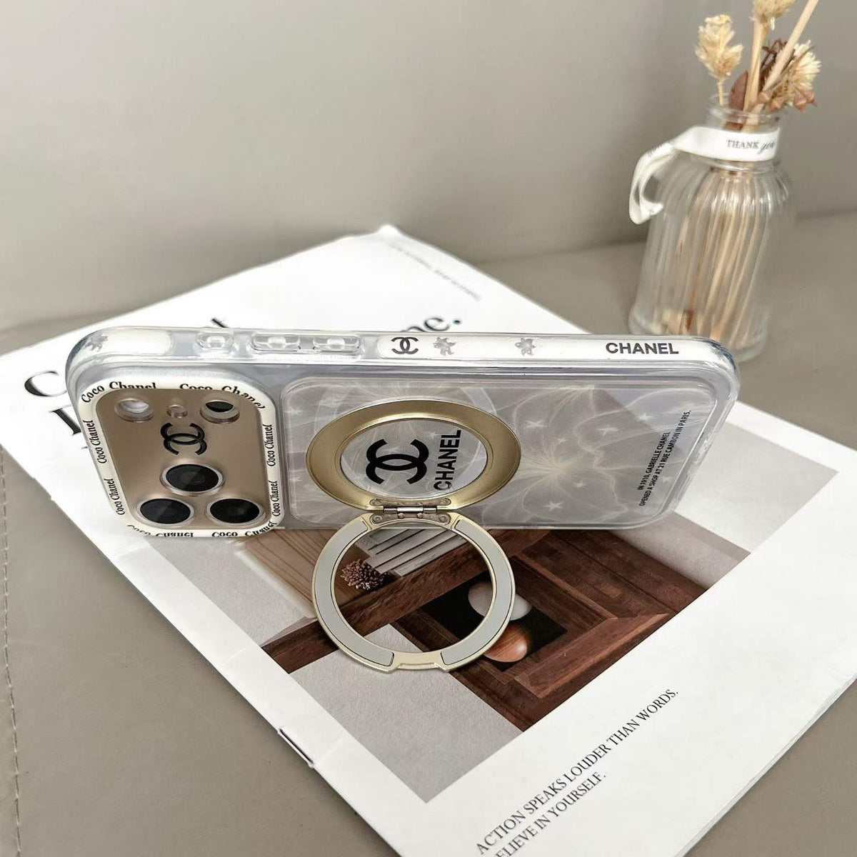 CC Marble Design Phone Case With Invisible Holder