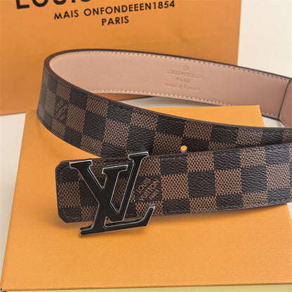 2 Color Buckle Love Belt (Brown Latticed)