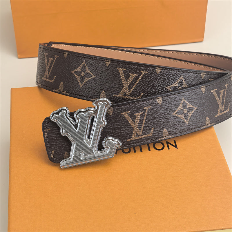 Horizontal Textured Buckle Belt (Brown Pattern)
