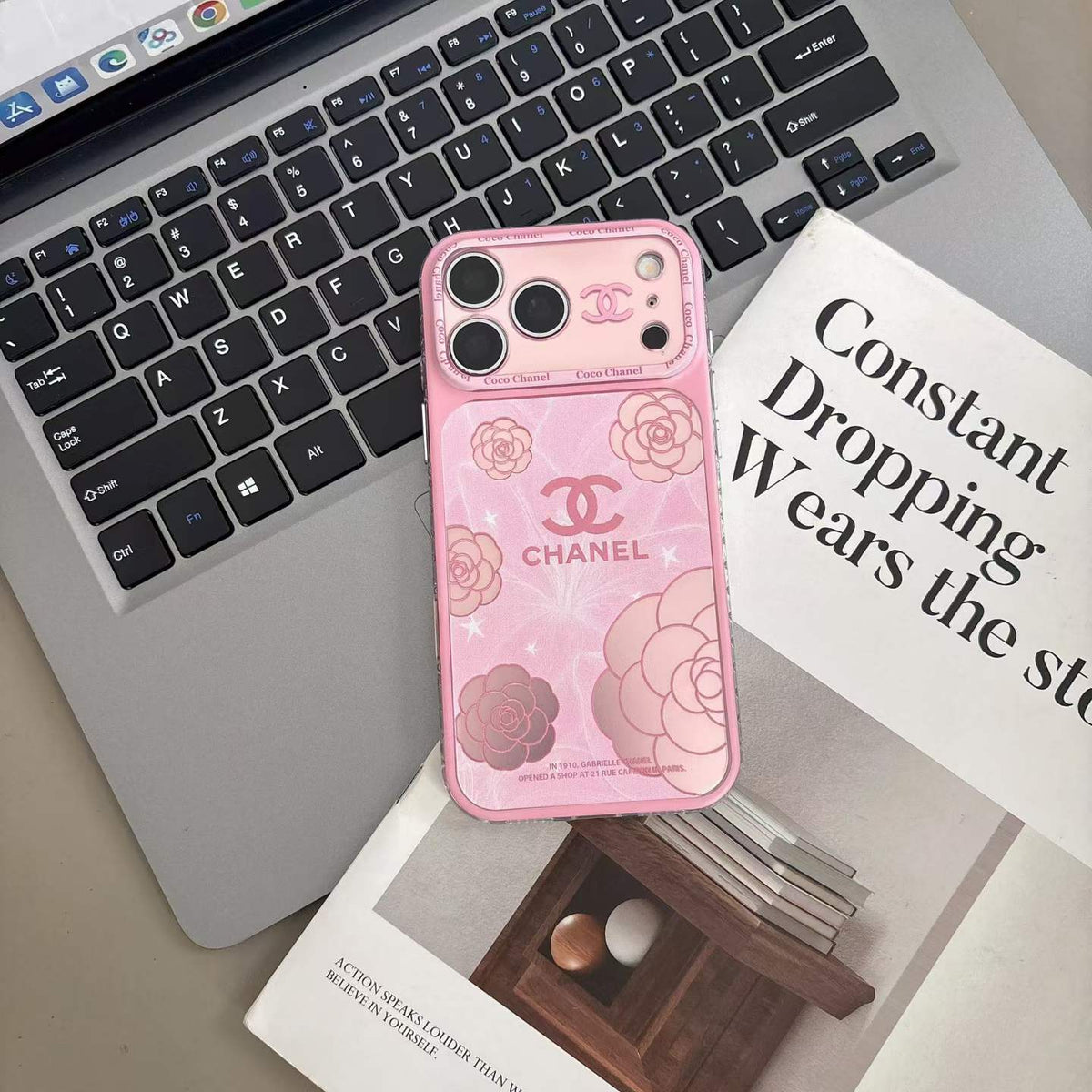 Pink CC Camellia Design Fancy Phone Case