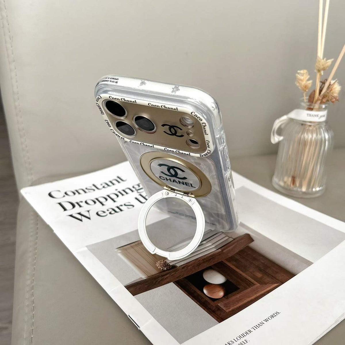 CC Marble Design Phone Case With Invisible Holder