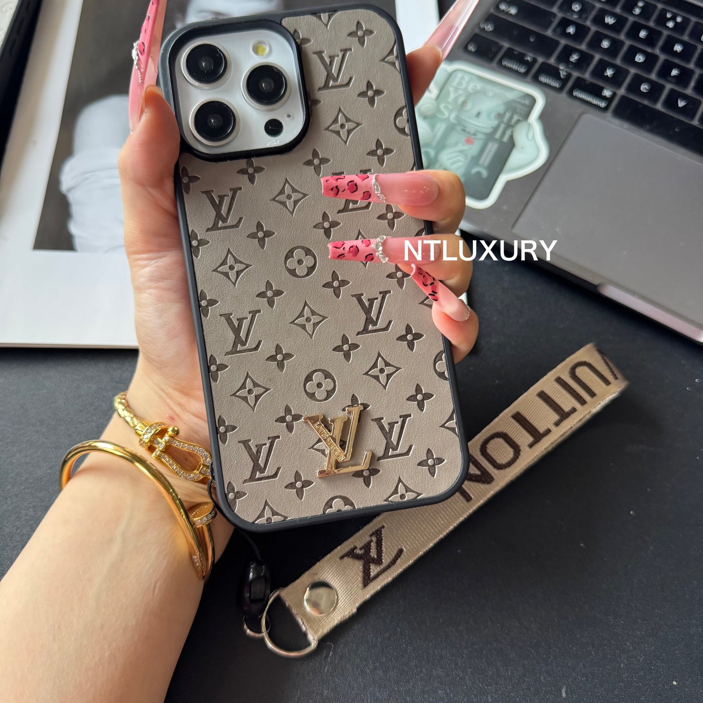 Pure Press Floral Design Phone Case with Stripe