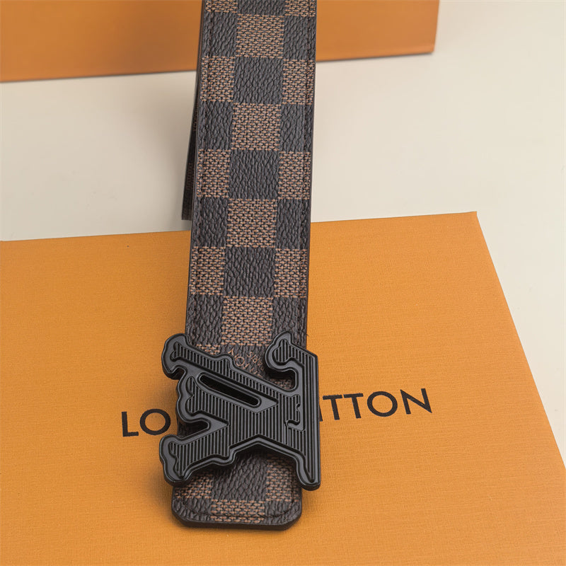 Horizontal Textured Buckle Belt (Brown Latticed)