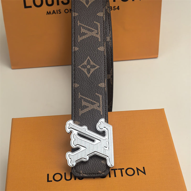 Horizontal Textured Buckle Belt (Brown Pattern)