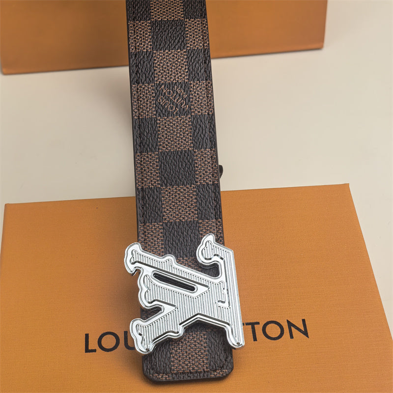 Horizontal Textured Buckle Belt (Brown Latticed)