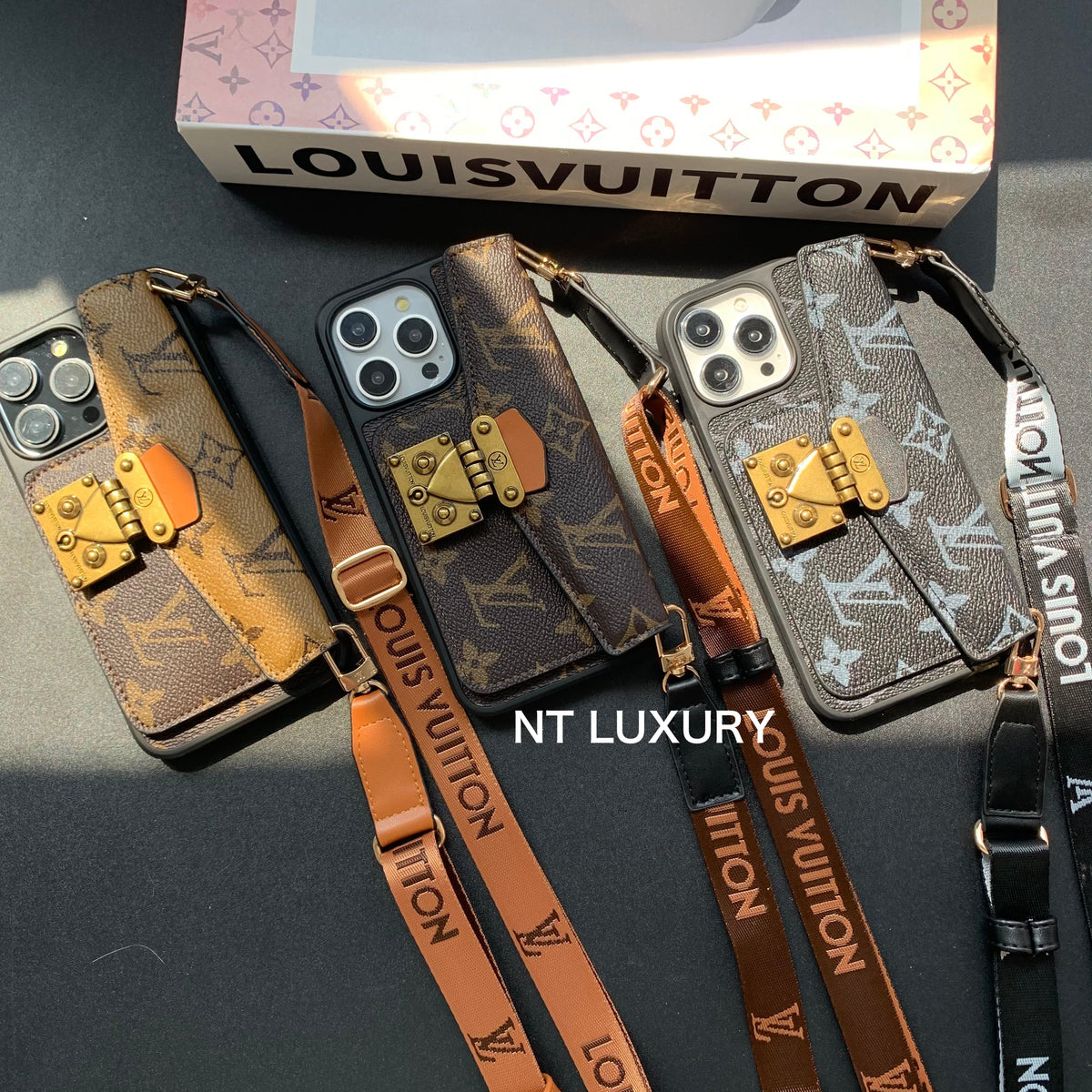 Étui de téléphone avec porte-cartes et cordon, design de verrouillage unique (3 pièces)