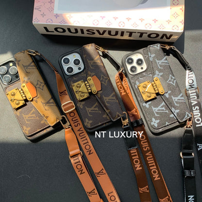 Unique Lock Design Phone Case with Card Pocket & Rope (3 Pieces)