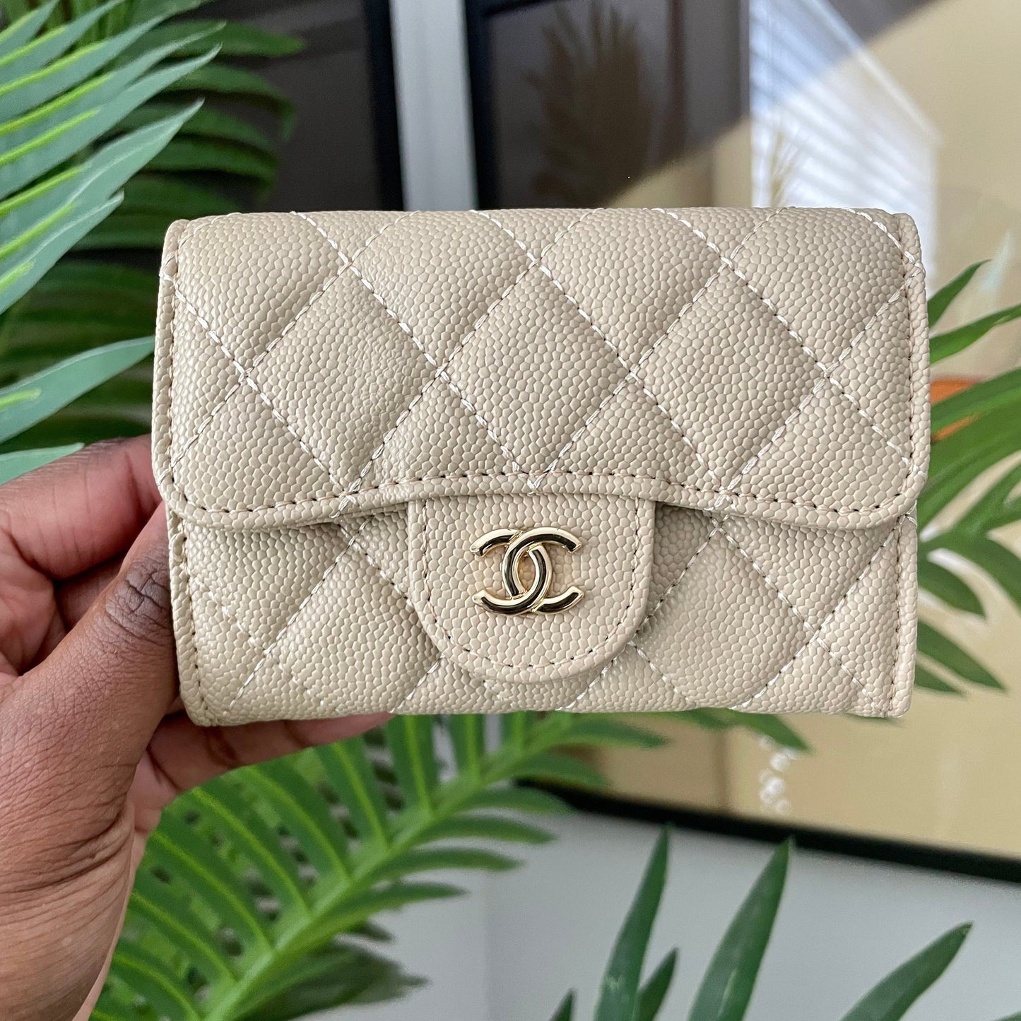 Beige Flap Card Holder/ Wallet *comes with box*