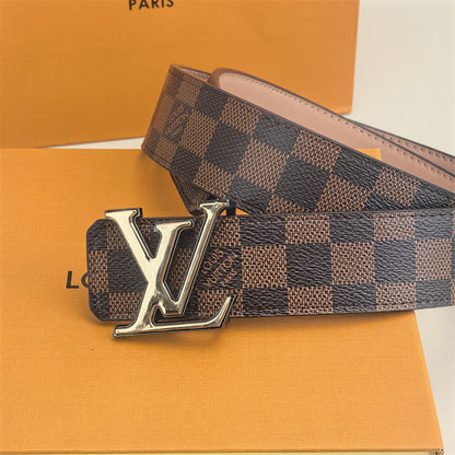 2 Color Buckle Love Belt (Brown Latticed)