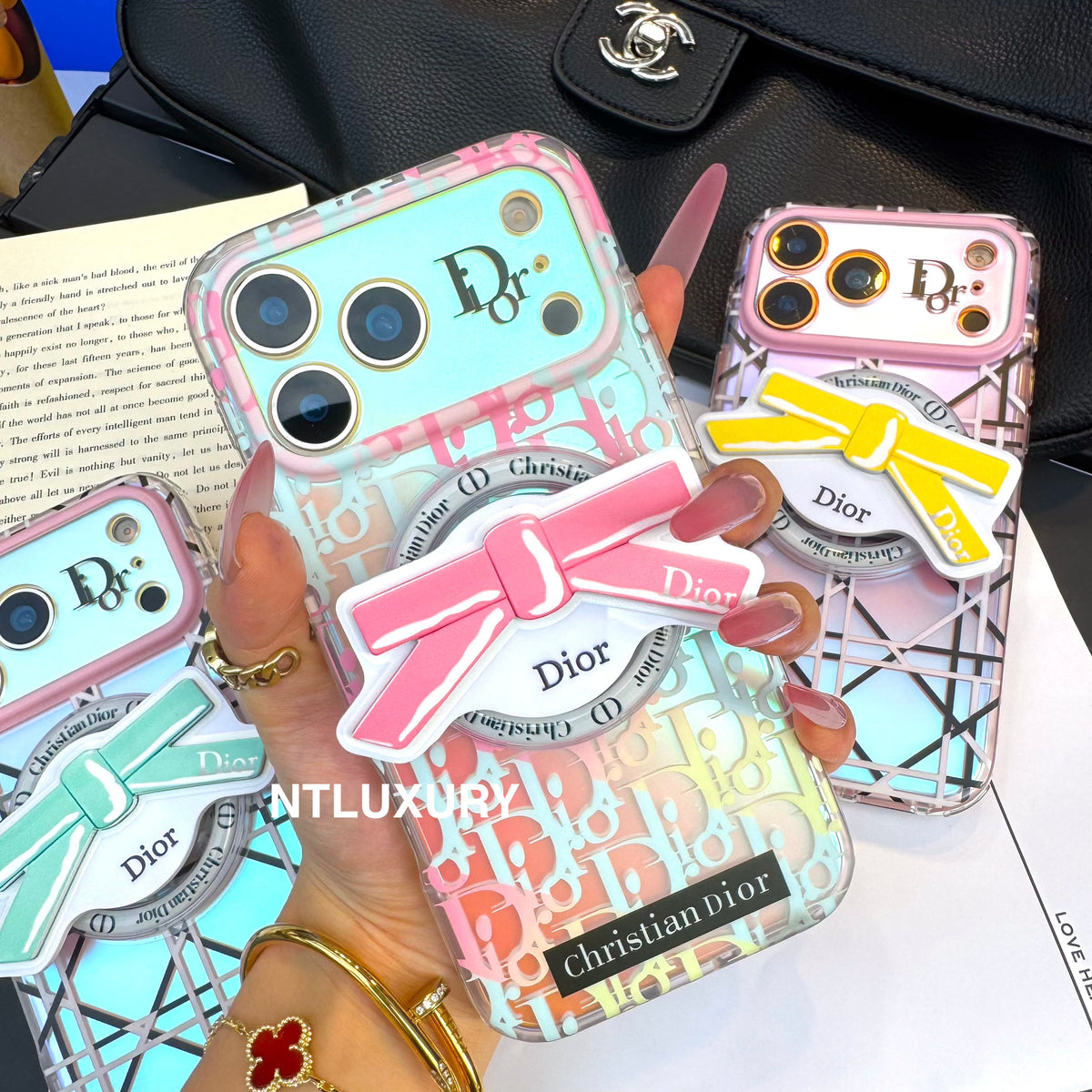 Chameleon Dove Magsafe Phone Case with Bow Knot Holder