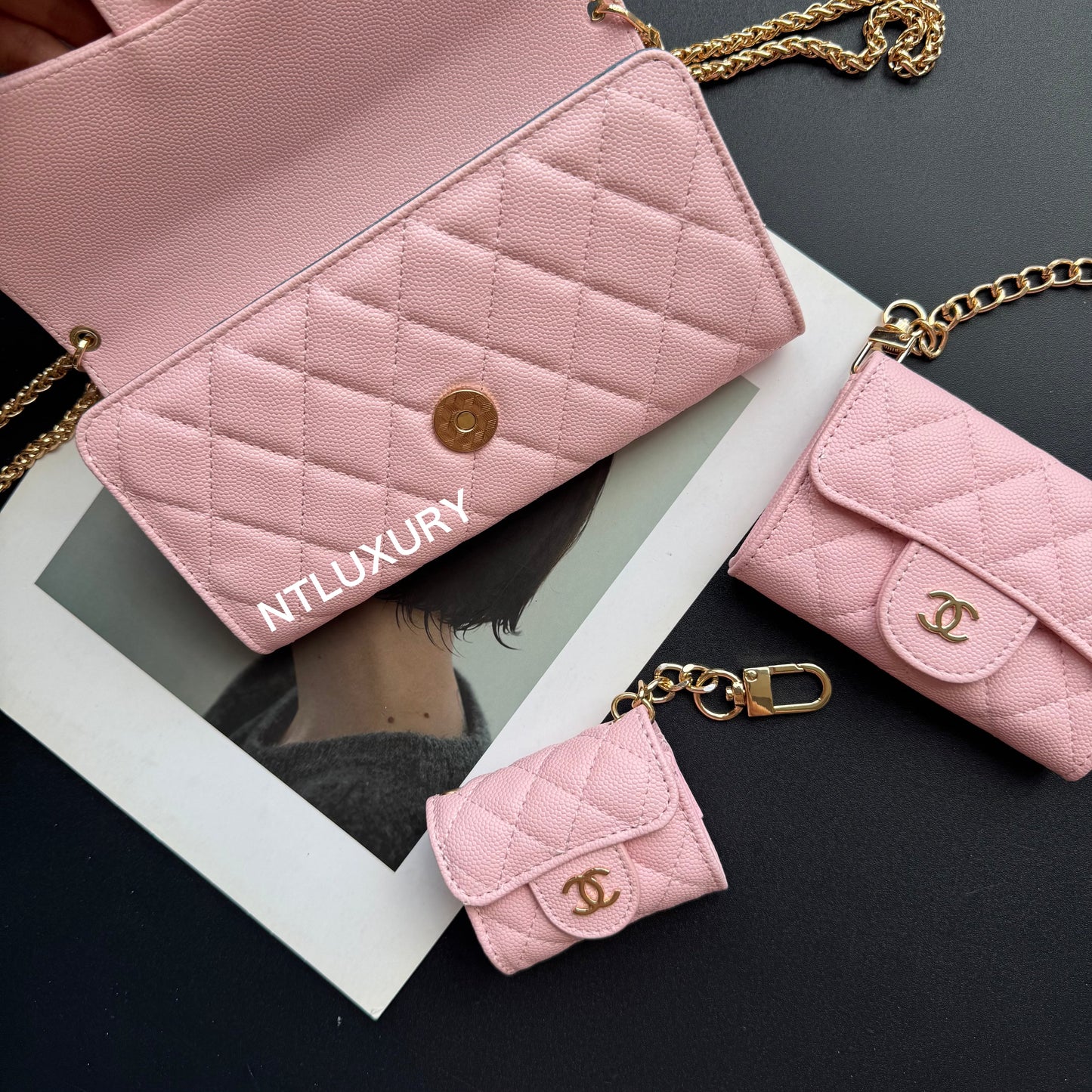Coco Fine Wallet 3 Set (Litchi Pink)