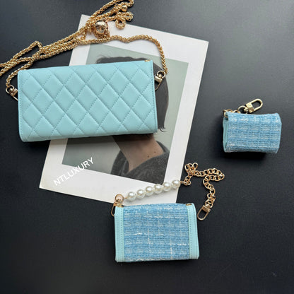 Set de 3 carteras finas Coco (parche azul bebé)
