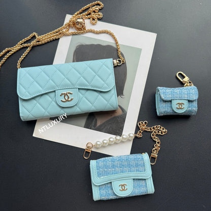 Set de 3 carteras finas Coco (parche azul bebé)