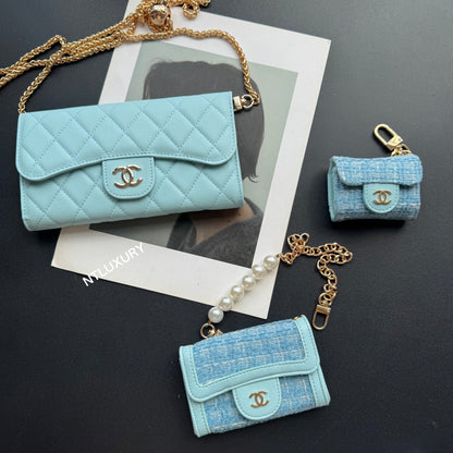 Set de 3 carteras finas Coco (parche azul bebé)