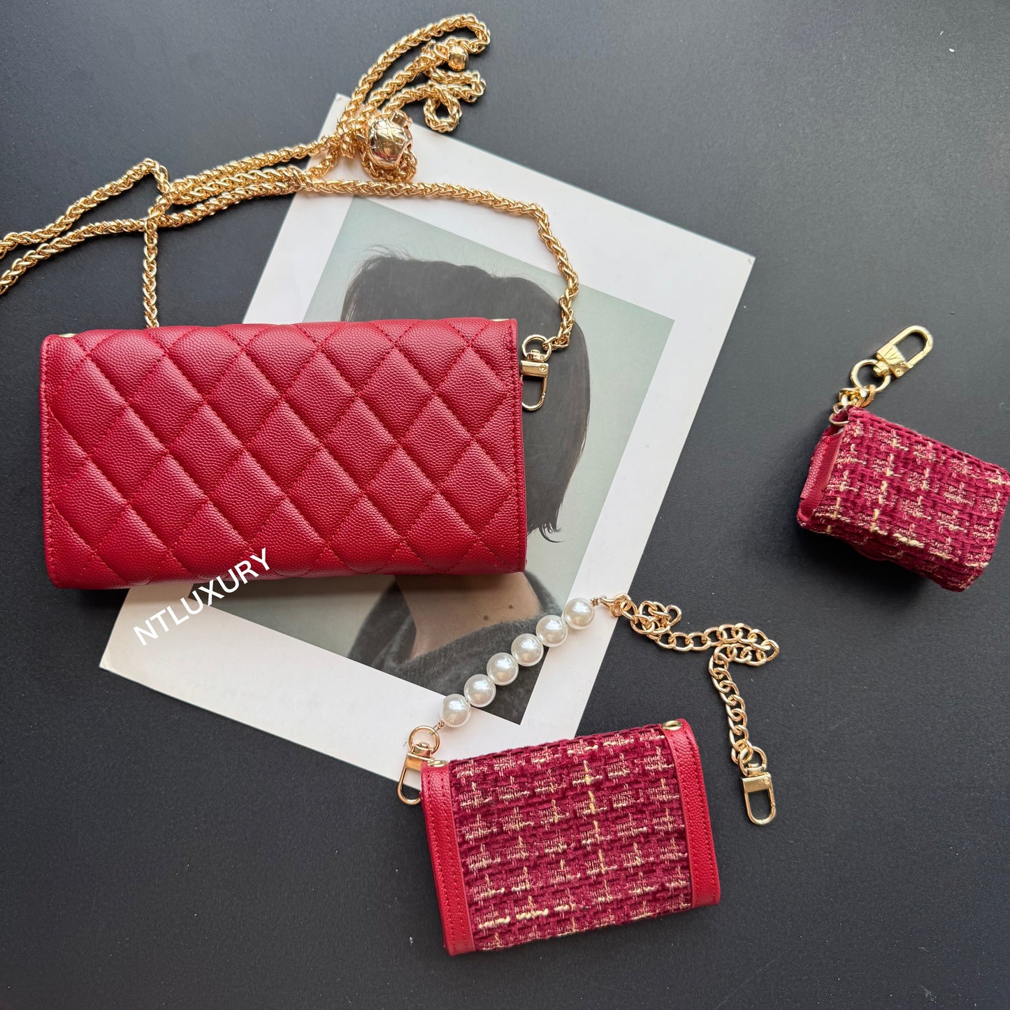Coco Fine Wallet 3 Set (Dark Red Patch)