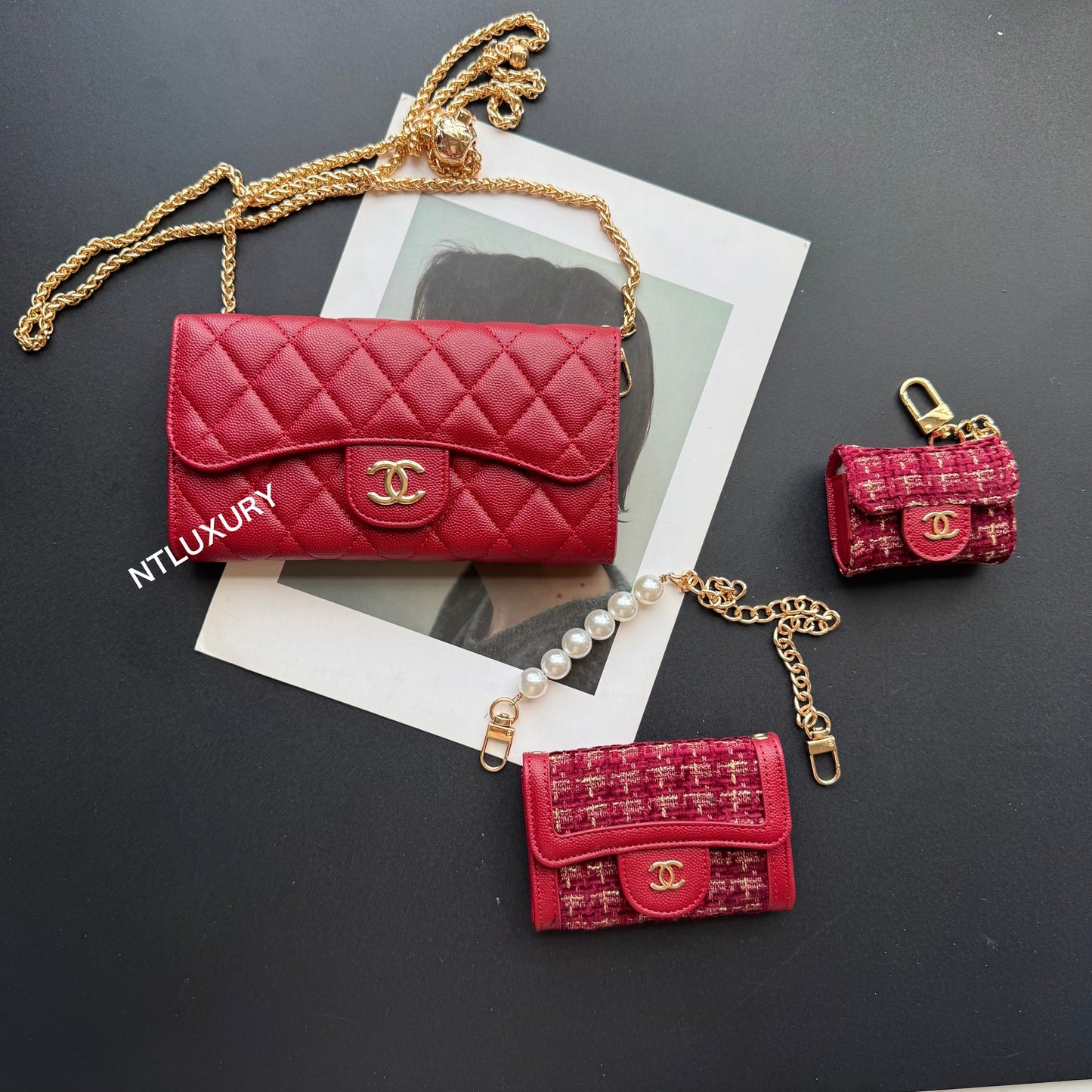 Coco Fine Wallet 3 Set (Dark Red Patch)