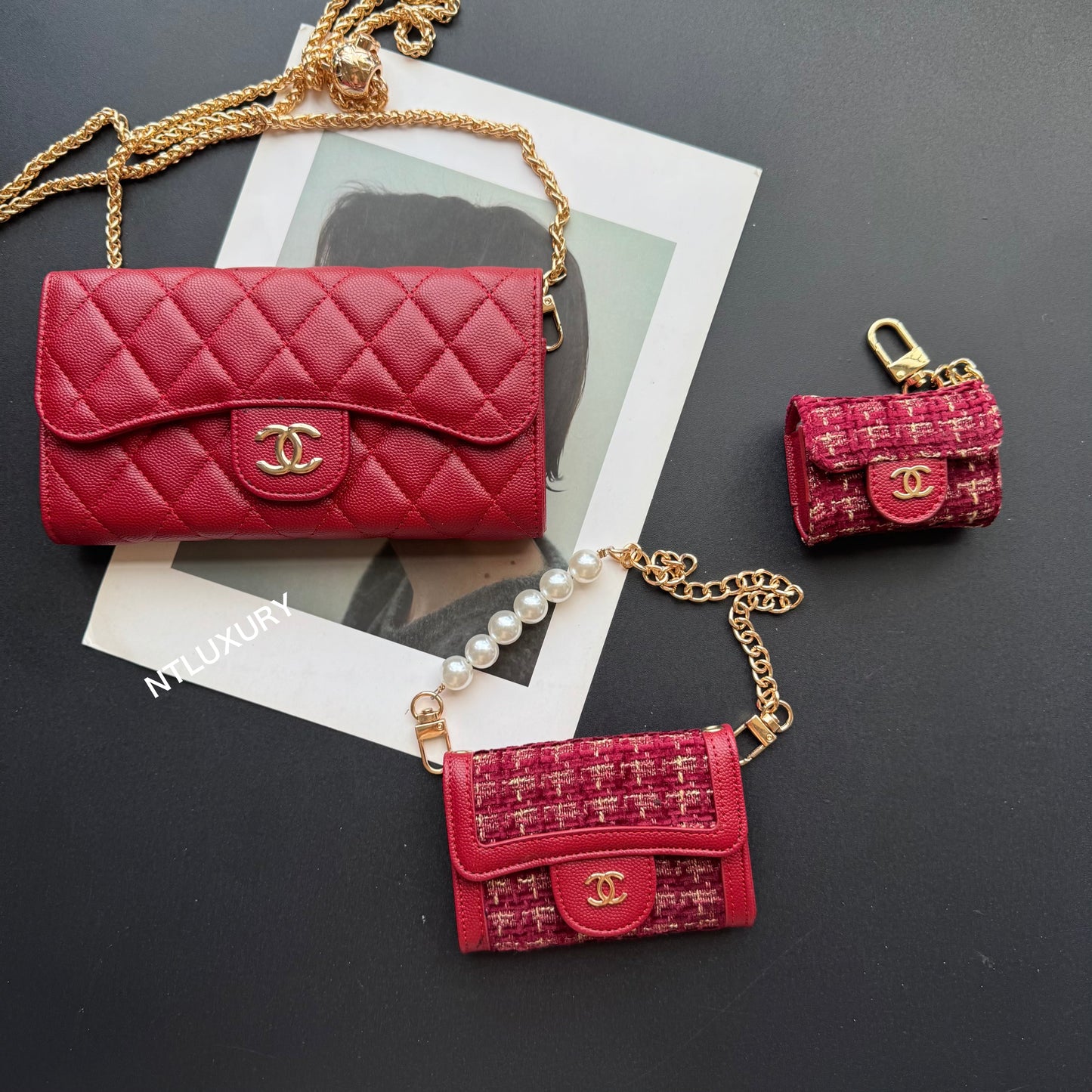 Coco Fine Wallet 3 Set (Dark Red Patch)