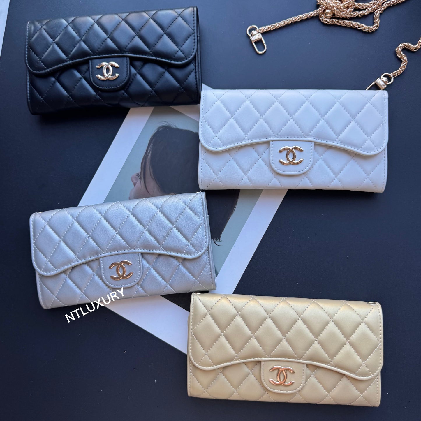 Coco Fine Large Wallet with Chain (Glossy 8 Color)